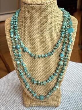 Sally C Treasures SX Signed Sterling Natural Turquoise Hand Knotted Necklace